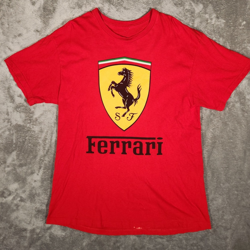 Ferrari Graphic T-Shirt Mens XL Red Excellent Scuderia Shield Logo Short Sleeve